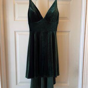 B Darlin Emerald Green Velvet High-Low V-Neck Dress